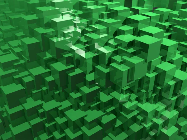 Soyut yeşil küpleri. 3D çizim.