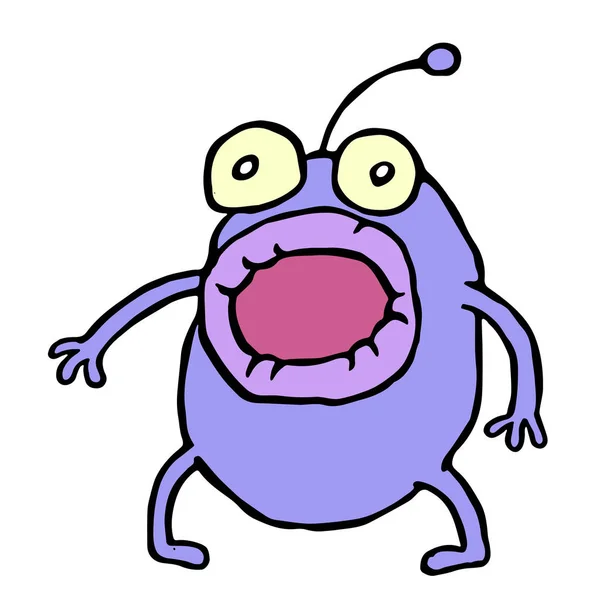 Shocked purple microbe with opened mouth. Vector illustration. — Stock Vector