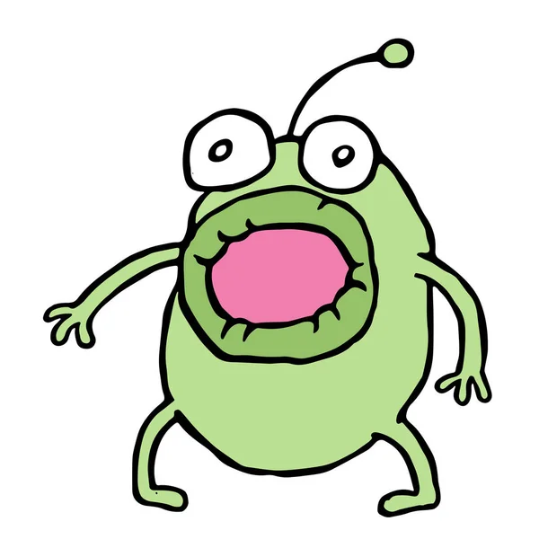 Asombroso alienígena verde abrió la boca. Ilustración vectorial . — Vector de stock