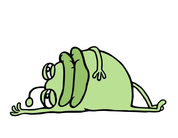 Cartoon green germ resting down after meal. Векторная иллюстрация . — стоковый вектор