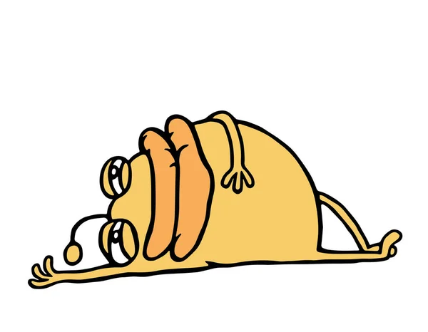 Monstro laranja dos desenhos animados descansando deitado. Ilustração vetorial . —  Vetores de Stock