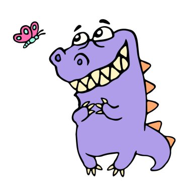 Mutlu dragon ve kelebek. Vektör çizim.