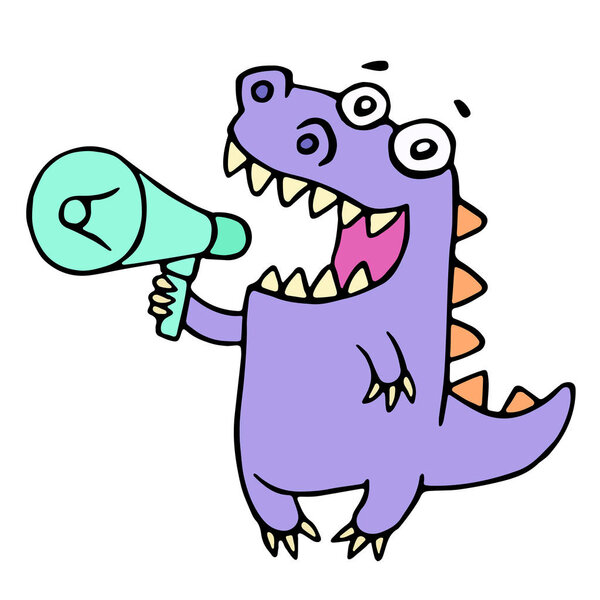 Счастливый фиолетовый дракон кричит в громкоговорителе. Векторная иллюстрация
.