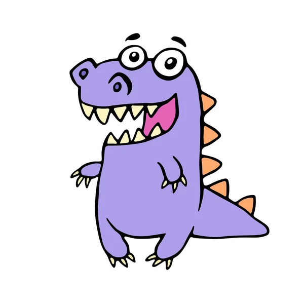 Sevimli gülümseyen mor dinozor. Vektör çizim. — Stok Vektör