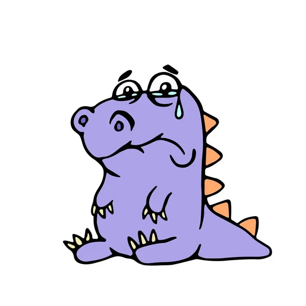 Cartoon purple sad dino. Vector illustration. — Stock Vector
