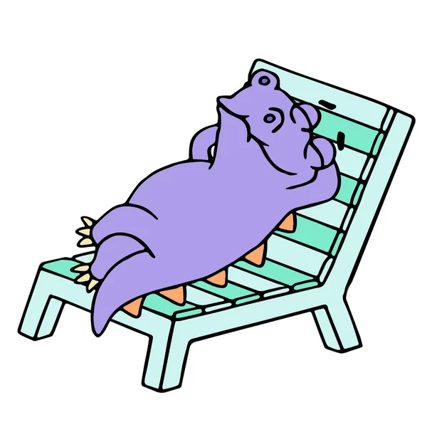 Dragão roxo descansando em uma cadeira de praia. Ilustração vetorial . —  Vetores de Stock