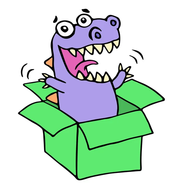 Dragão roxo feliz em caixa verde. Ilustração vetorial . — Vetor de Stock