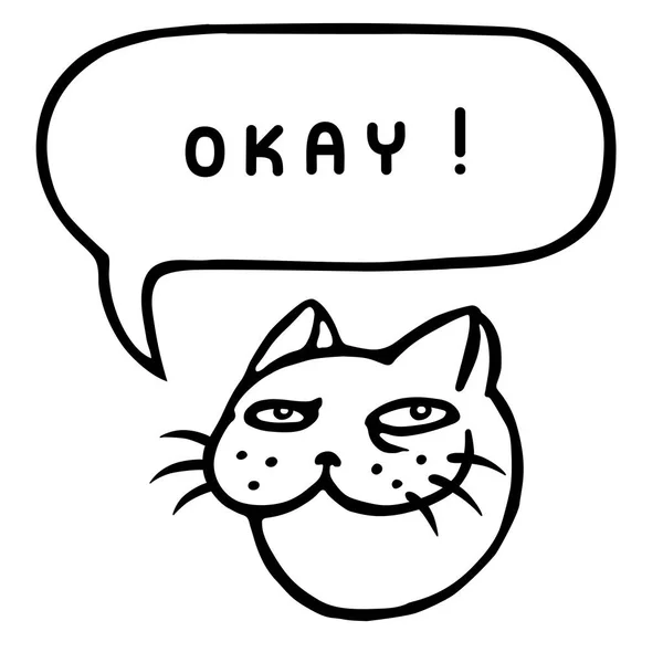 Está bem. Cabeça de gato dos desenhos animados. Bolha de fala. Ilustração vetorial . —  Vetores de Stock