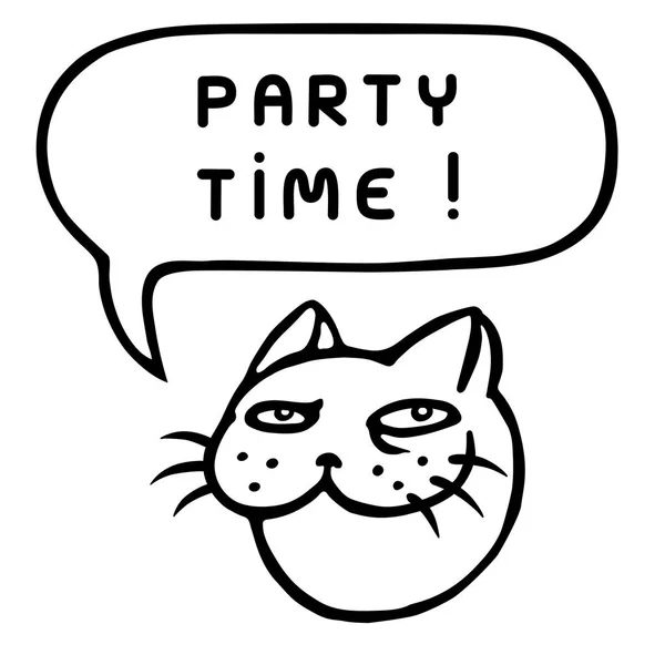 派对时间 ！卡通猫头。讲话泡泡。矢量图. — 图库矢量图片