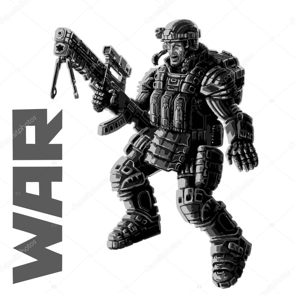 Heavy Infantry In Armor Suit With A Large Plasma Rifle Vector Illustration Science Fiction Original Character The Soldier Of The Future Premium Vector In Adobe Illustrator Ai Ai Format