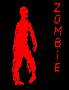 Tek kollu zombi siluet siyah ve kırmızı renklerde. Vektör çizim.