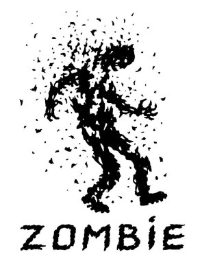 Zombies vur! Vektör çizim. Korkunç karakter siluet.