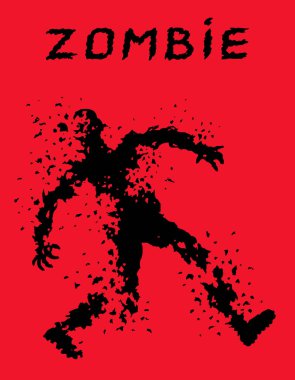 Riddled with bullets zombie soldier silhouette in leaky clothes. Vector illustration. clipart