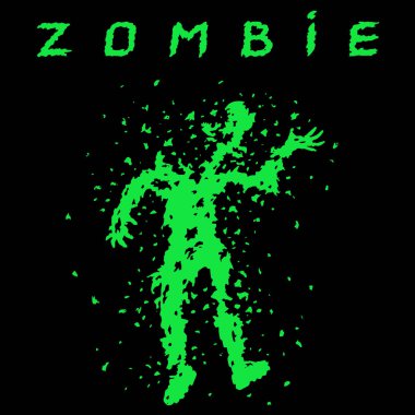 Silah makineli gelen bir zombi. Vektör çizim.