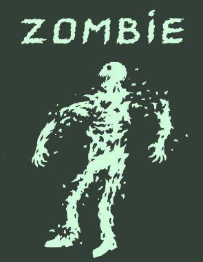 Silah makineli gelen bir zombi. Vektör çizim.