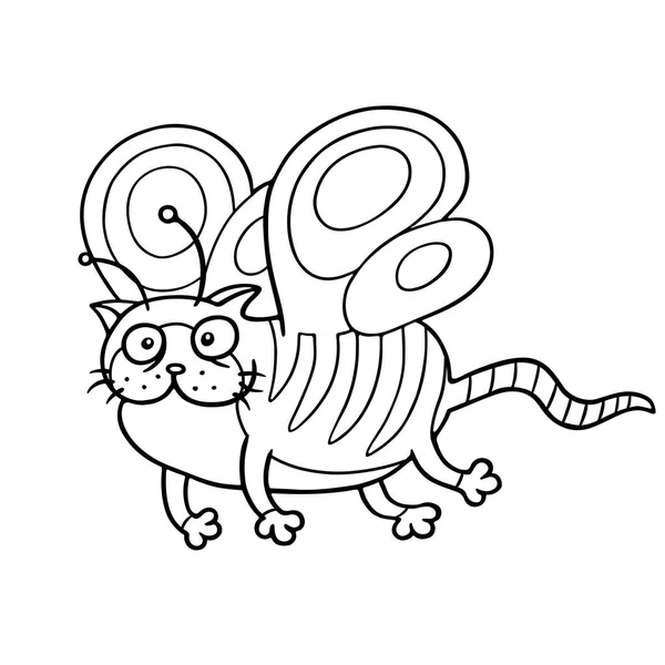 漫画の妖精猫飛行。かわいい毛皮の文字。ベクトル図. — ストックベクタ