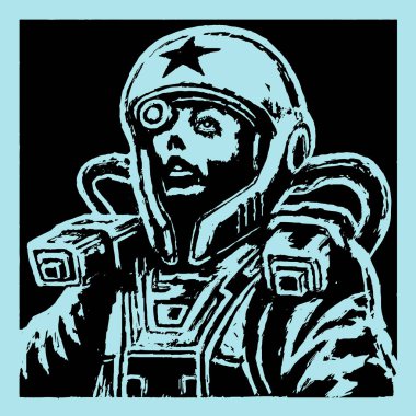 Kask içinde kadın yüzü astronot. Vektör çizim.