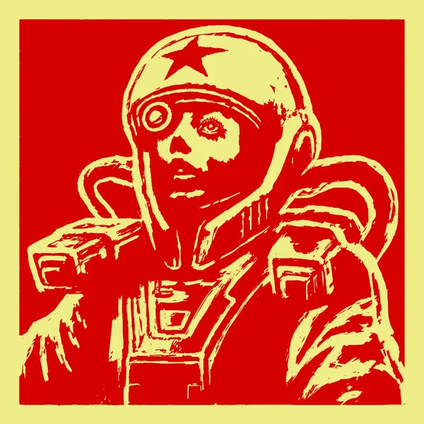 Hrdinka astronaut skica na červeném pozadí. Vektorové ilustrace. — Stockový vektor