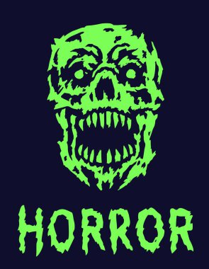 Yeşil korkunç canavar kafatası. Vektör çizim.