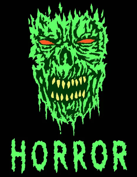 Yeşil öfkeli canavar eski püskü kafa. Vektör çizim.