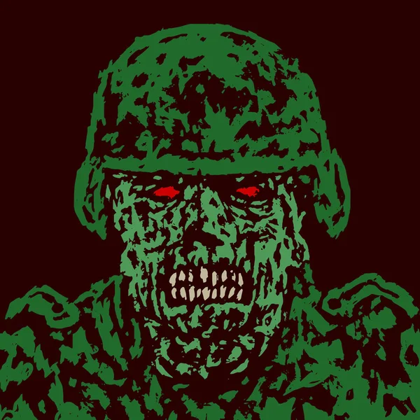 Concepção de personagem de soldado zumbi verde irritado. Ilustração vetorial . — Vetor de Stock