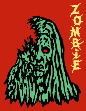 Zombi kadının acımasız yeşil yüz.