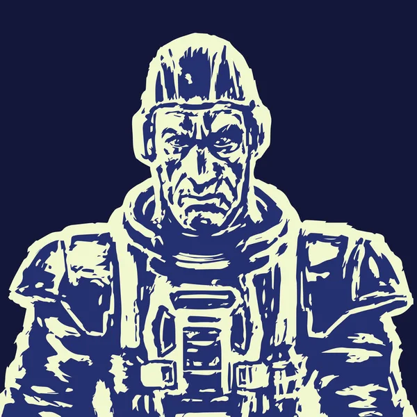 Bir kask olmadan uzay giysisi içinde eski uzay adamı. Vektör çizim.