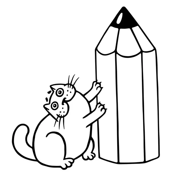 Милий товстий кіт і великий олівець. Ізольовані Векторні ілюстрації . — стоковий вектор