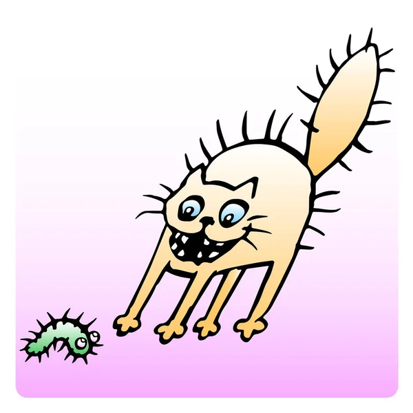 Zszokowany kot i caterpillar. ilustracja wektorowa. — Wektor stockowy