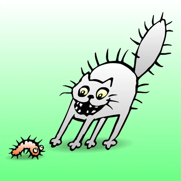 Шокований кіт і гусениця. Векторна ілюстрація . — стоковий вектор