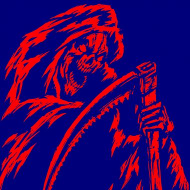 Bir tırpan ile kırmızı ölüm. Düz vektör çizim.