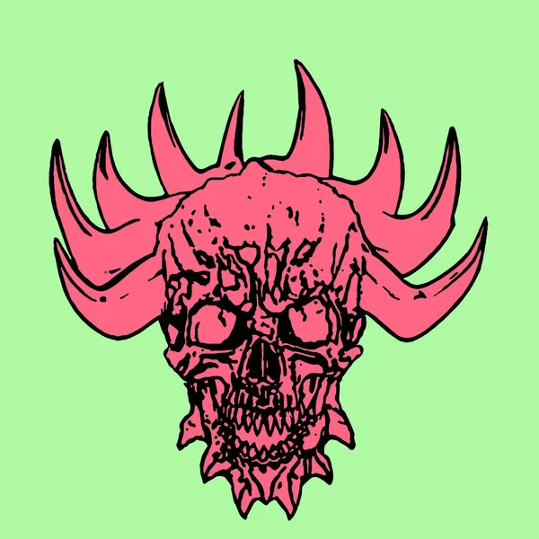 Rode schedel van een demon met de kroon van doornen. Vectorillustratie. — Stockvector