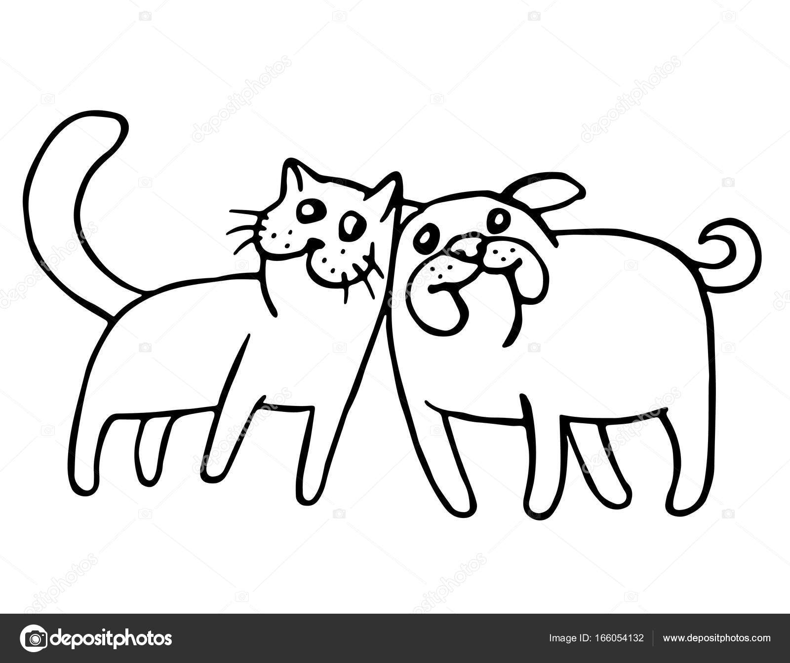 Lustige Katze Und Hund Isolierte Vektor Illustration