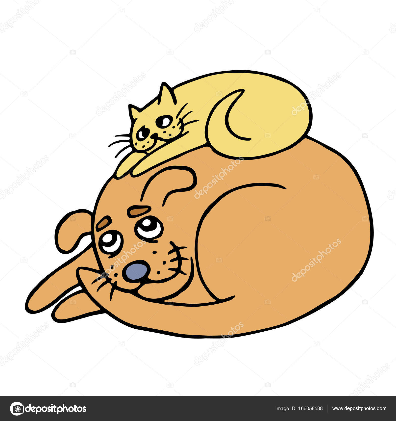 Lustige Katze Heizt Den Hund Vektor Illustration