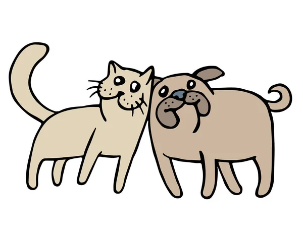 Lindo gato y perro amistad. Ilustración vectorial . — Archivo Imágenes Vectoriales