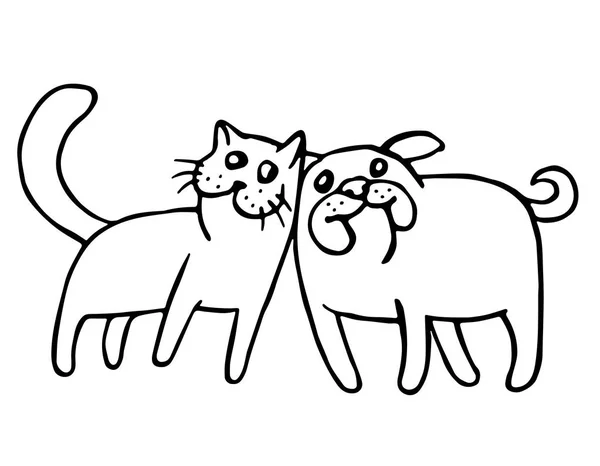 Śmieszne kot i pies. Ilustracja na białym tle wektor. — Wektor stockowy