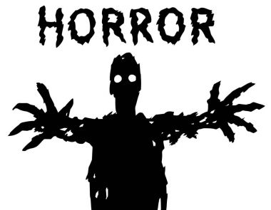 Karanlık bir siluet parlayan gözlerle ellerini çizer. Vektör çizim.