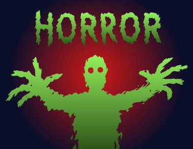 İblis siluet parlayan gözlerle ellerini çizer. Vektör çizim.