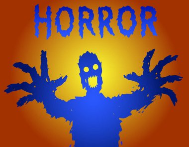 Zombi siluet parlayan gözlerle ellerini çizer. Vektör çizim.