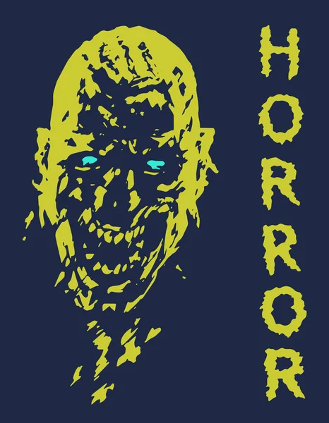 Schreeuwen vampier hoofd in blauwe en gele kleuren. Vectorillustratie. — Stockvector