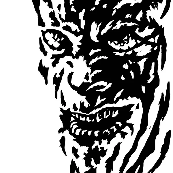 Das böse Gesicht des Killer-Wahnsinnigen, der sein Opfer beobachtet. Vektorillustration. — Stockvektor