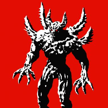 Dikenli boynuzlu canavar saldırı hazırdır. Vektör çizim.