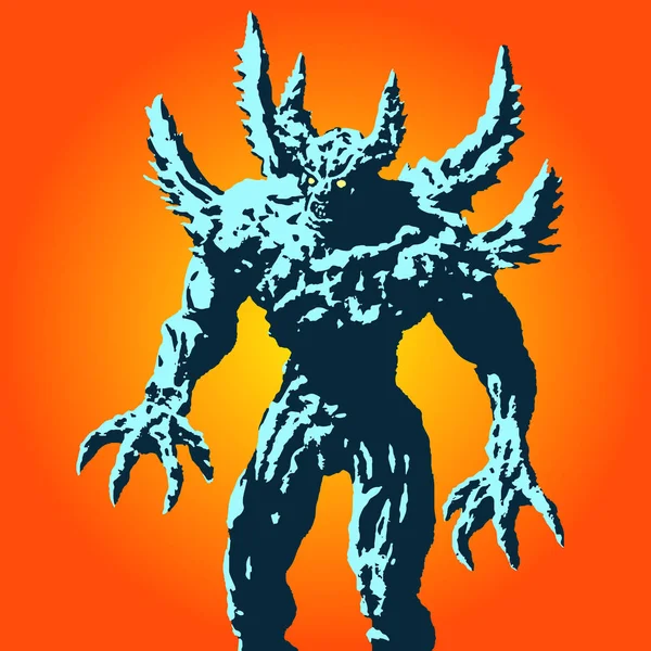 Kızgın boynuzlu canavar ile ani saldırı hazırdır. Vektör çizim.