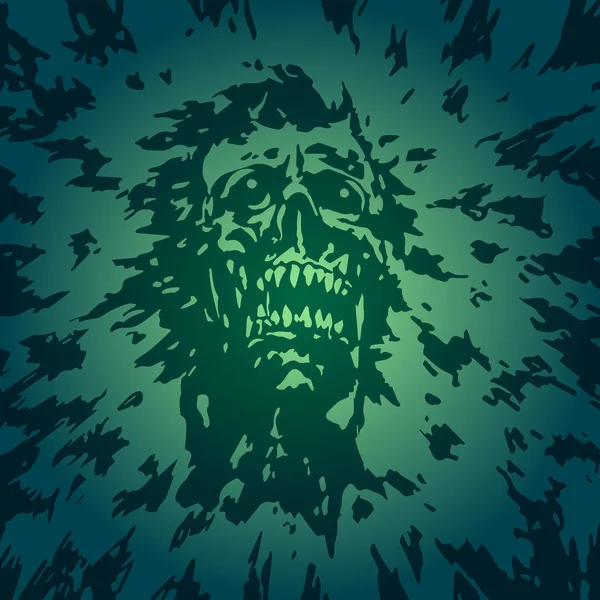 Spooky hoofd van de demon met een gescheurde gezicht. Vectorillustratie. — Stockvector