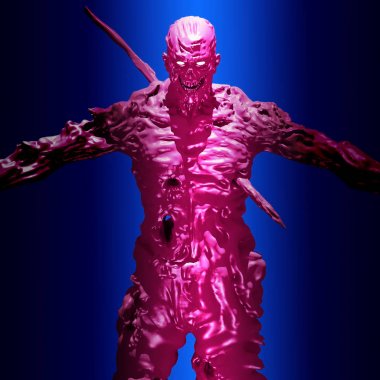 Ölümsüz bir iblis tarafından bir demir çubuk deldi duruyor. 3D çizim