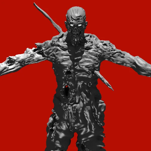 Deldi ürkütücü zombi canavar çalıştırın. 3D çizim.