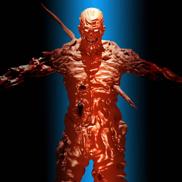 Mavi arka plan kuduz zombi saldırı. 3D çizim.