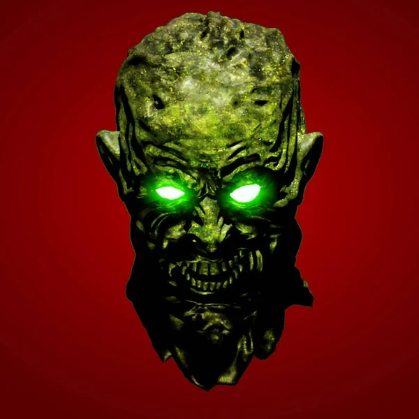 Boos gillen groene zombie hoofd. 3D illustratie. — Stockfoto