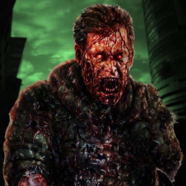 Tehlike zombi asker Not kavramı. Karakter çizimi çizim.