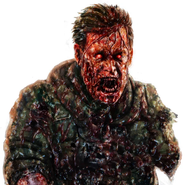Un soldat zombie en colère crie concept. Illustration dans le genre horreur . — Photo